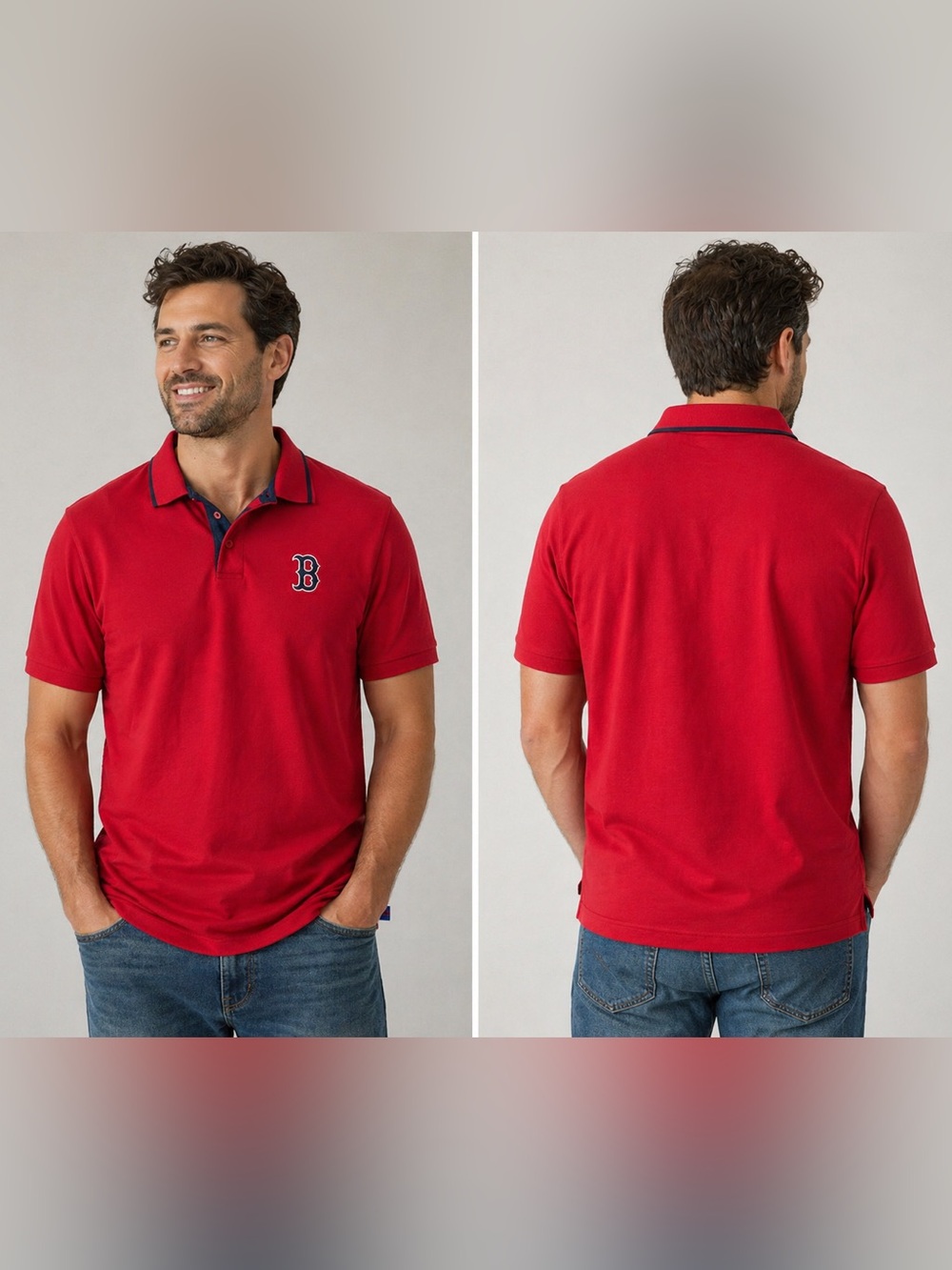 Majestic Boston Red Sox Polo with Navy Trim and Embroidered B